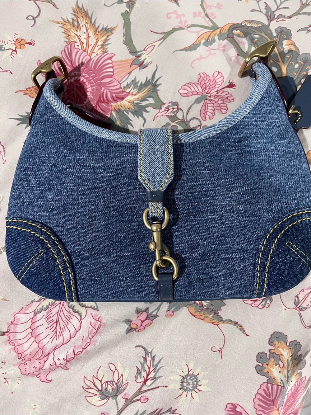 Coach Denim Hamptons Hobo Shoulder Bag with Brass Hardware